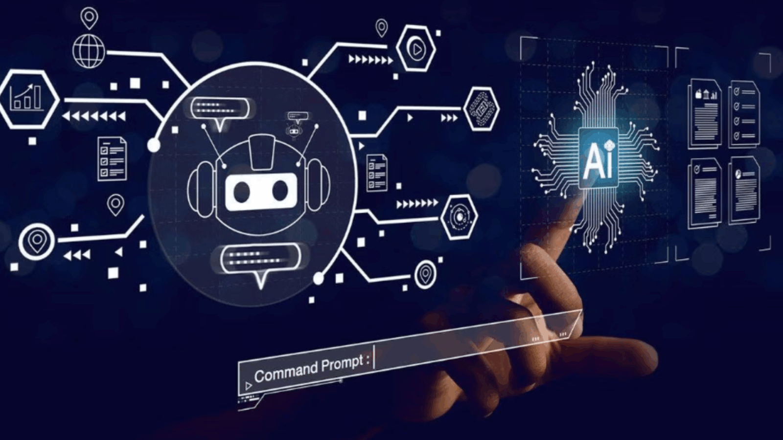 Robot image projected onto transparent screen.