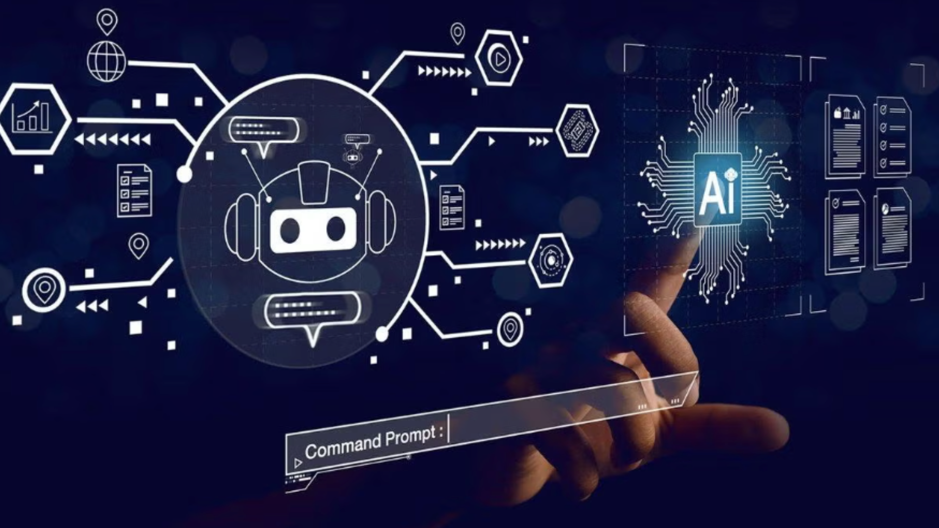 Robot image projected onto transparent screen.