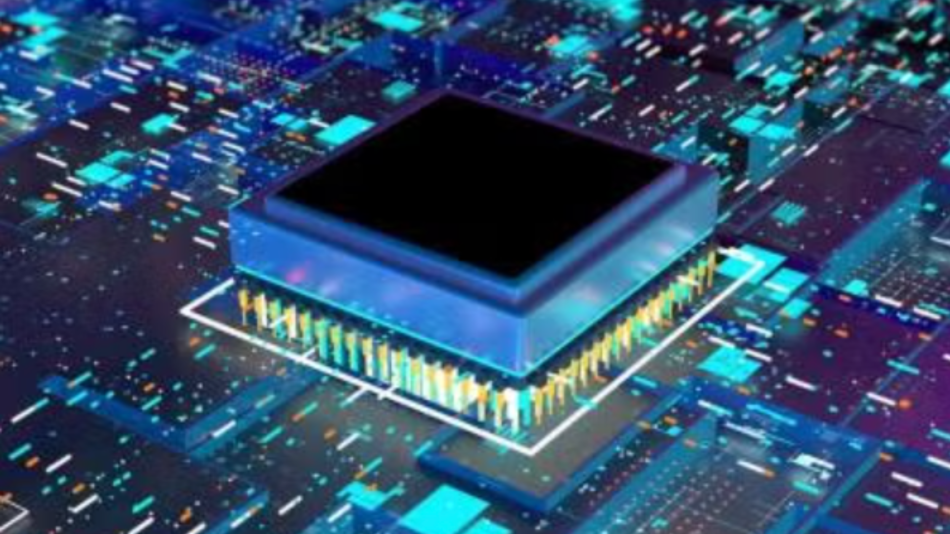 Blue and purple microchip.