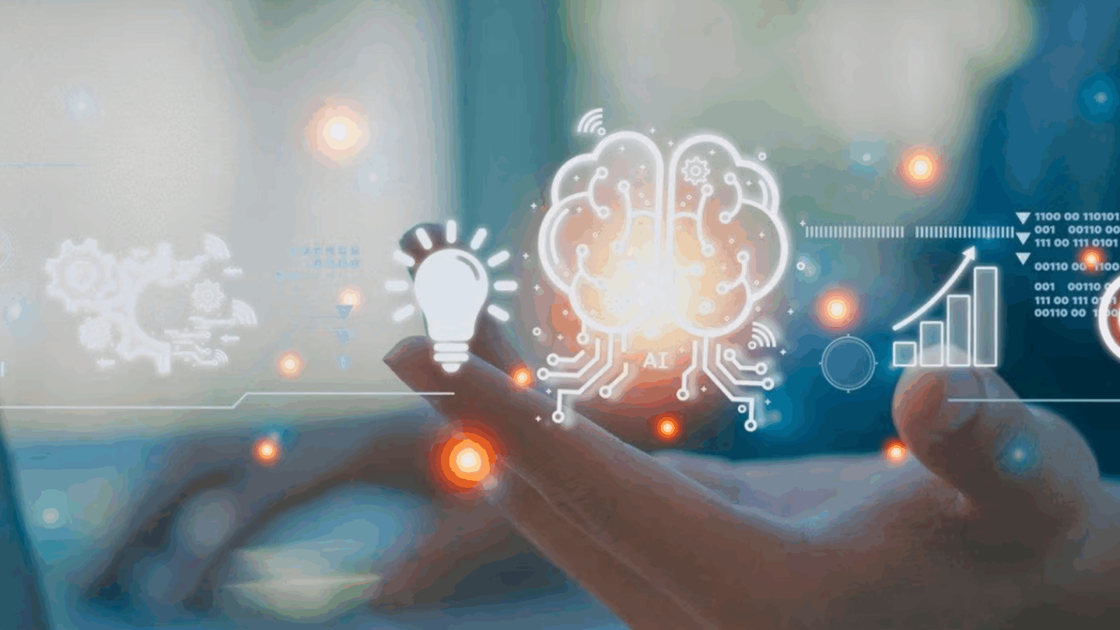 Hand holding an AI image of a brain.