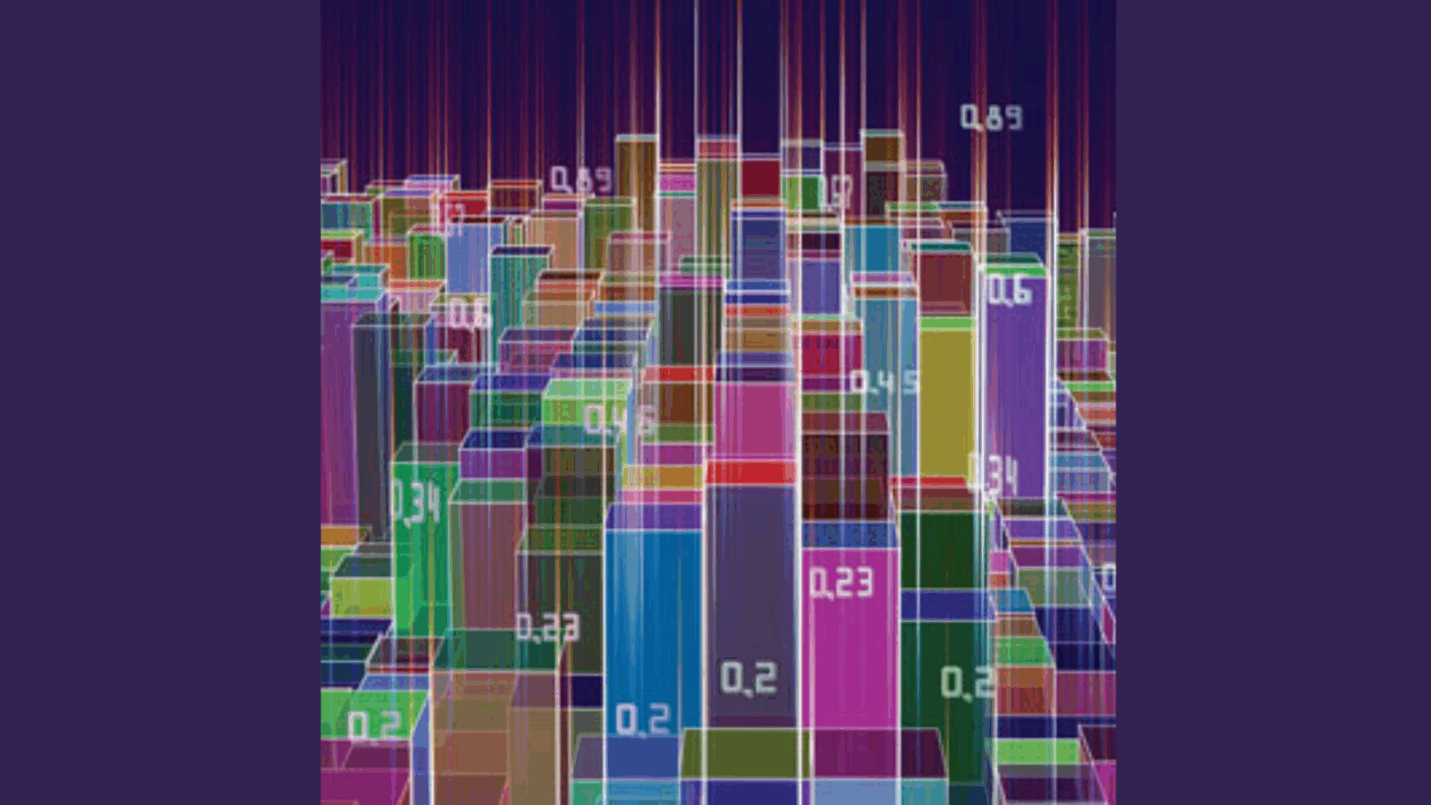 multicolored columns of data.