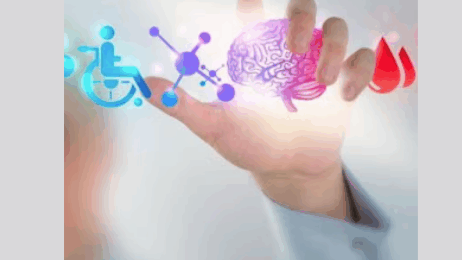 Hand with a translucent screen and a medical icons.