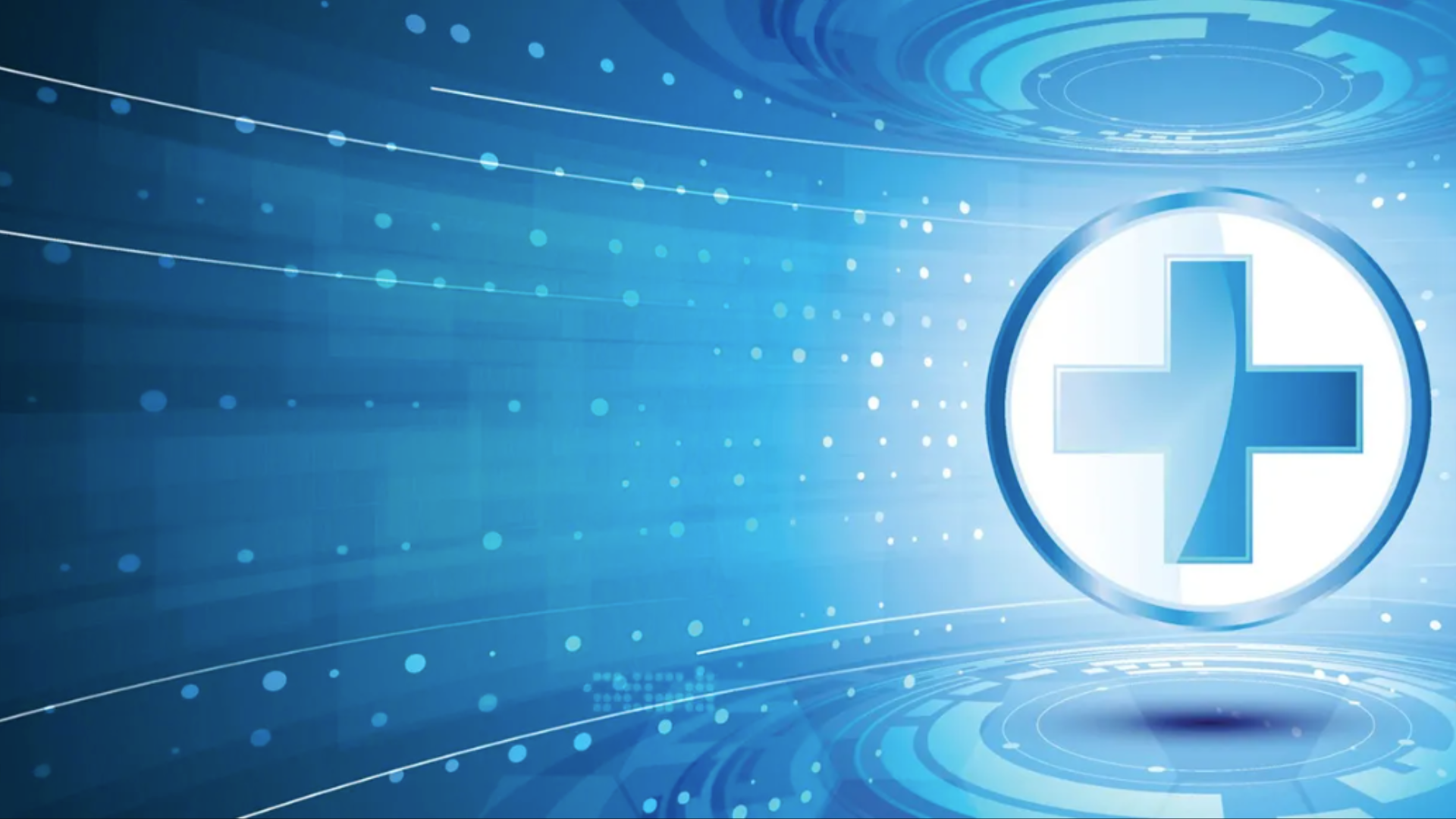 Blue and white medical cross.