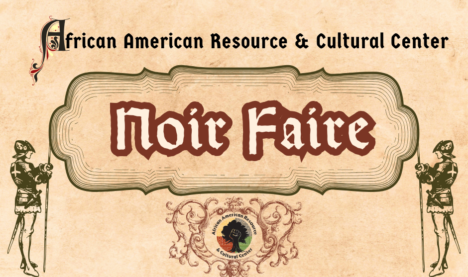 Medieval-style illustration on aged parchment featuring two armored knights flanking a decorative border and the AARCC crest.