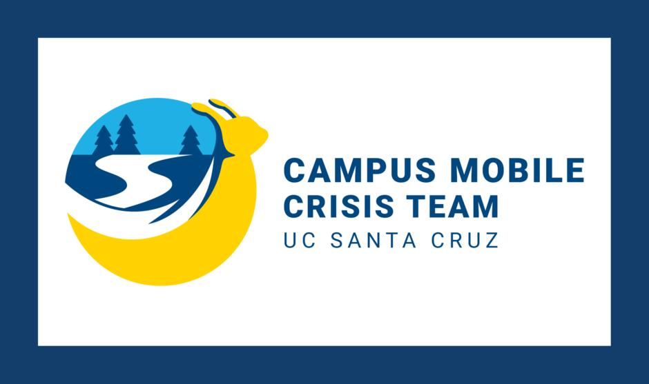 The campus mobile crisis team logo features a banana slug on the go, with a road and trees in the distance.