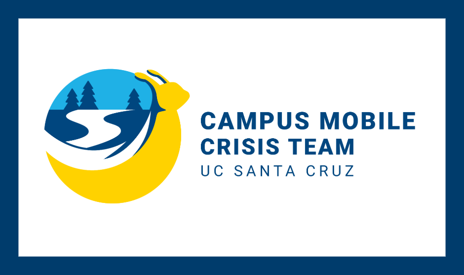 The campus mobile crisis team logo features a banana slug on the go, with a road and trees in the distance.