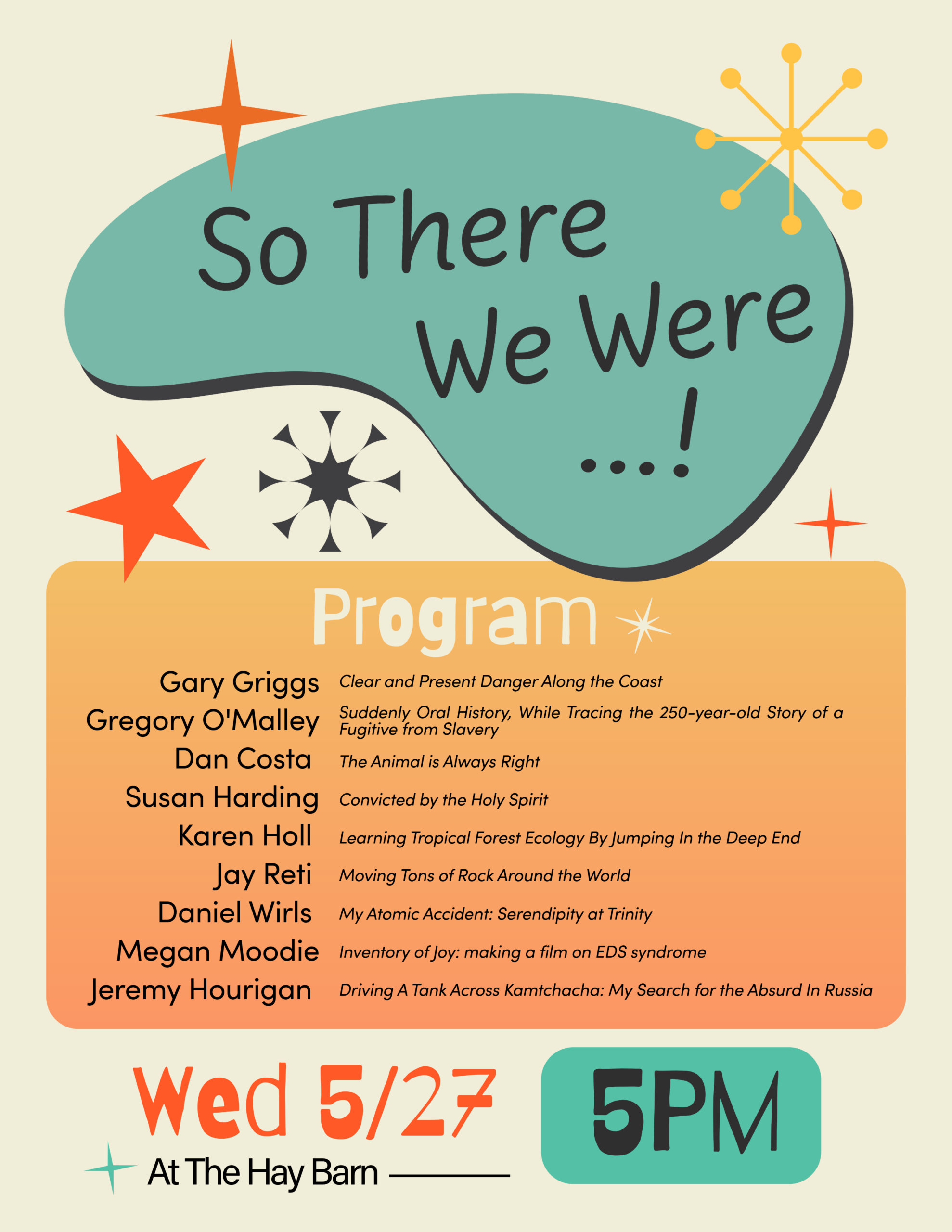 text and shapes on decorative background listing order of program