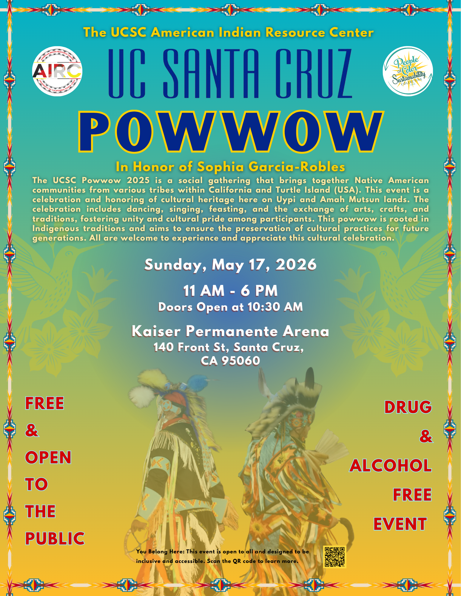 UCSC Powwow flyer, may 17, 2026, doors open at 10:30 AM-6:00 PM