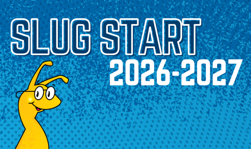 Slug Start 2026-27 graphic with blue background and Sammy the Slug cartoon.